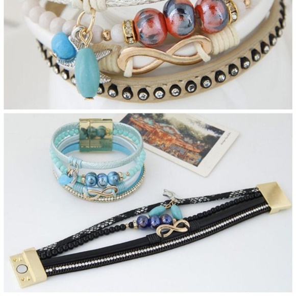 BLACK FOUR LAYERS LEATHER BANGLE - Picture 2 of 2